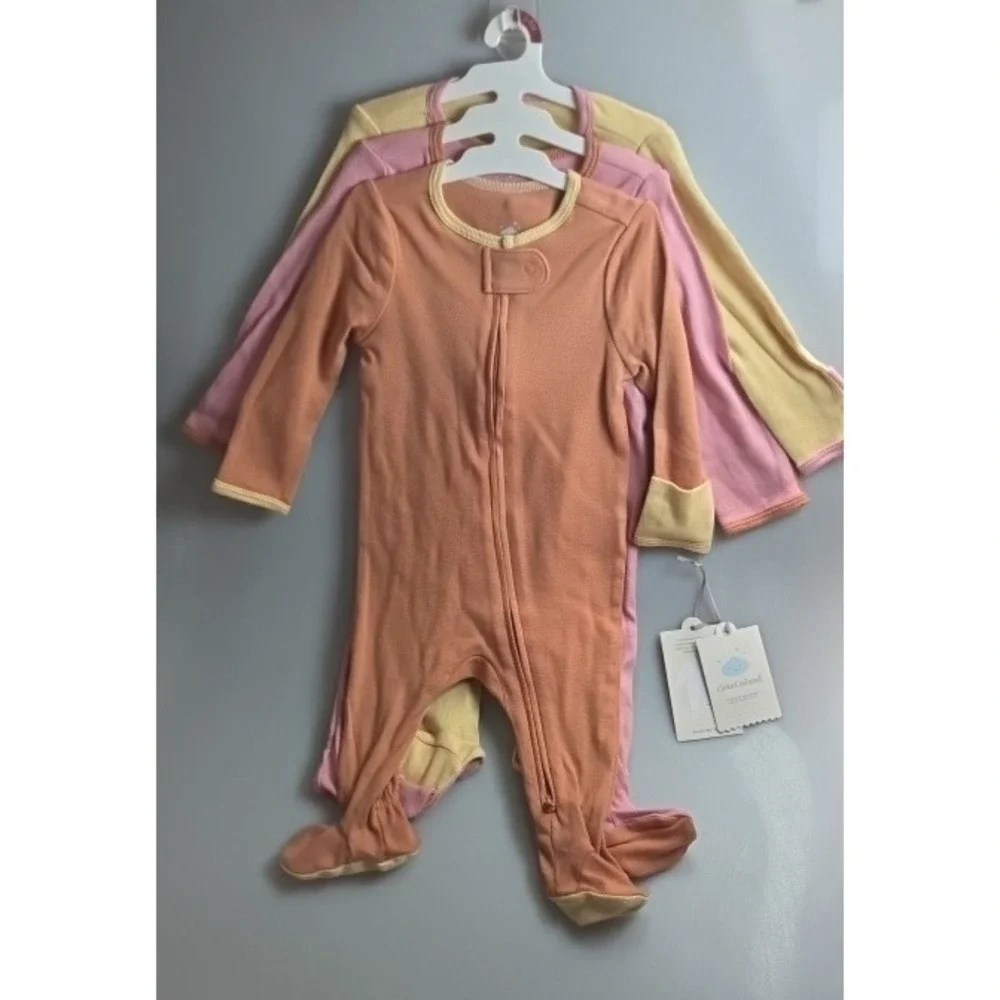 Cloud‎ Island Baby Girls 3 Pack Sleep N Play Footed Pajamas Orange Pink 3-6M NWT